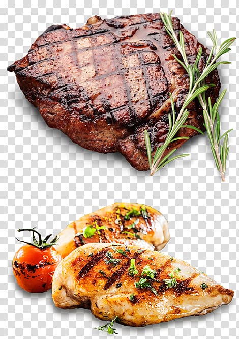 Ribeye steak and grilled chicken fillet, Lamb and mutton.