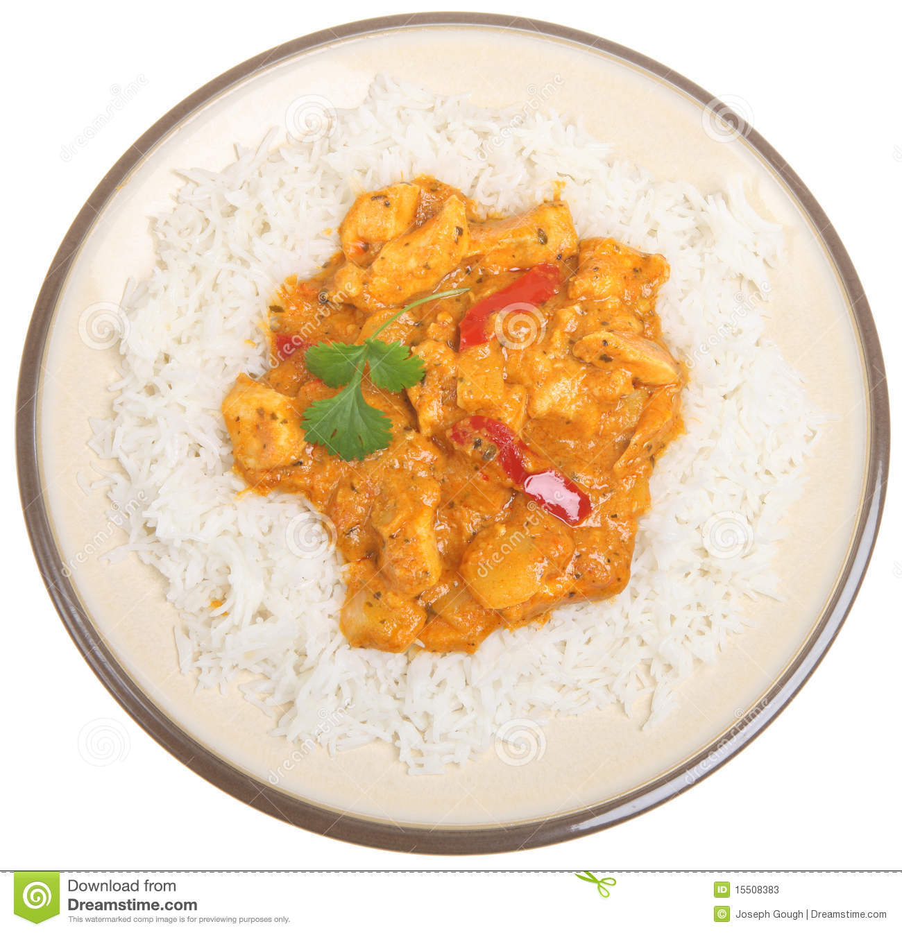 Thai Red Chicken Curry With Rice Stock Image.
