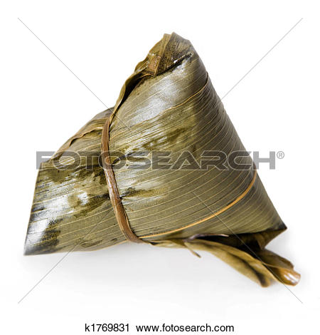 Stock Photograph of Rice dumplings wrapped in banana leaves.