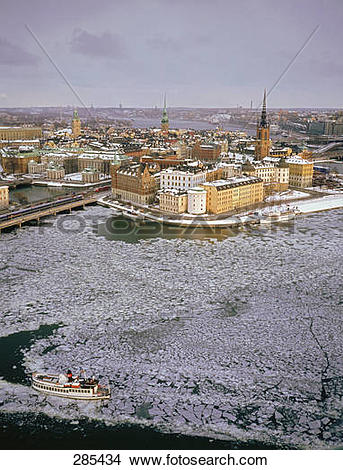 Stock Photo of Aerial view of city, Gamla Stan, Riddarholmen.