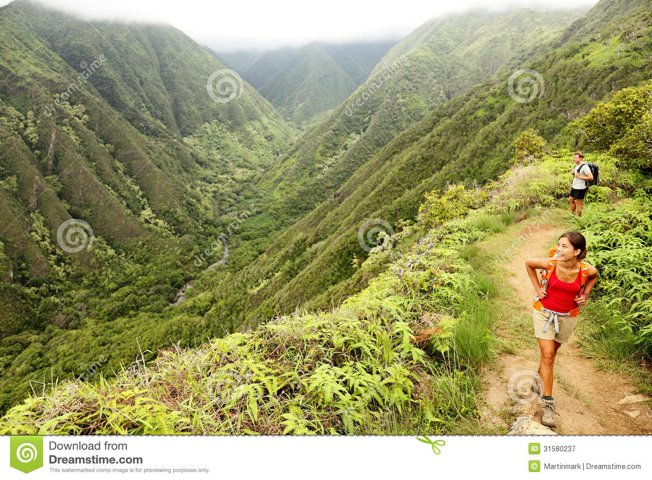 Hiking People On Hawaii, Waihee Ridge Trail, Maui Royalty Free.