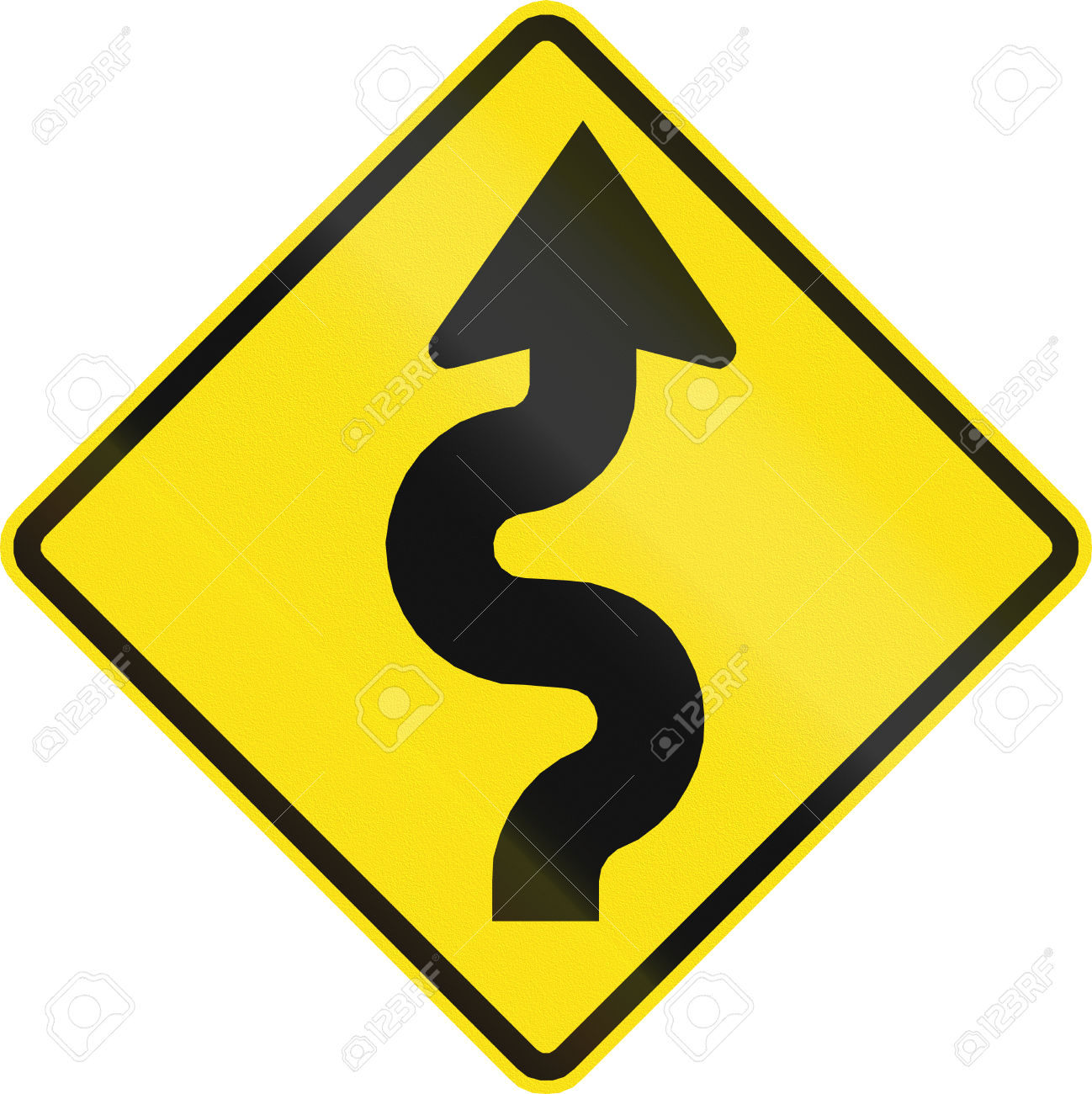 Warning Road Sign In Chile: Series Of Curves First To Right Ahead.