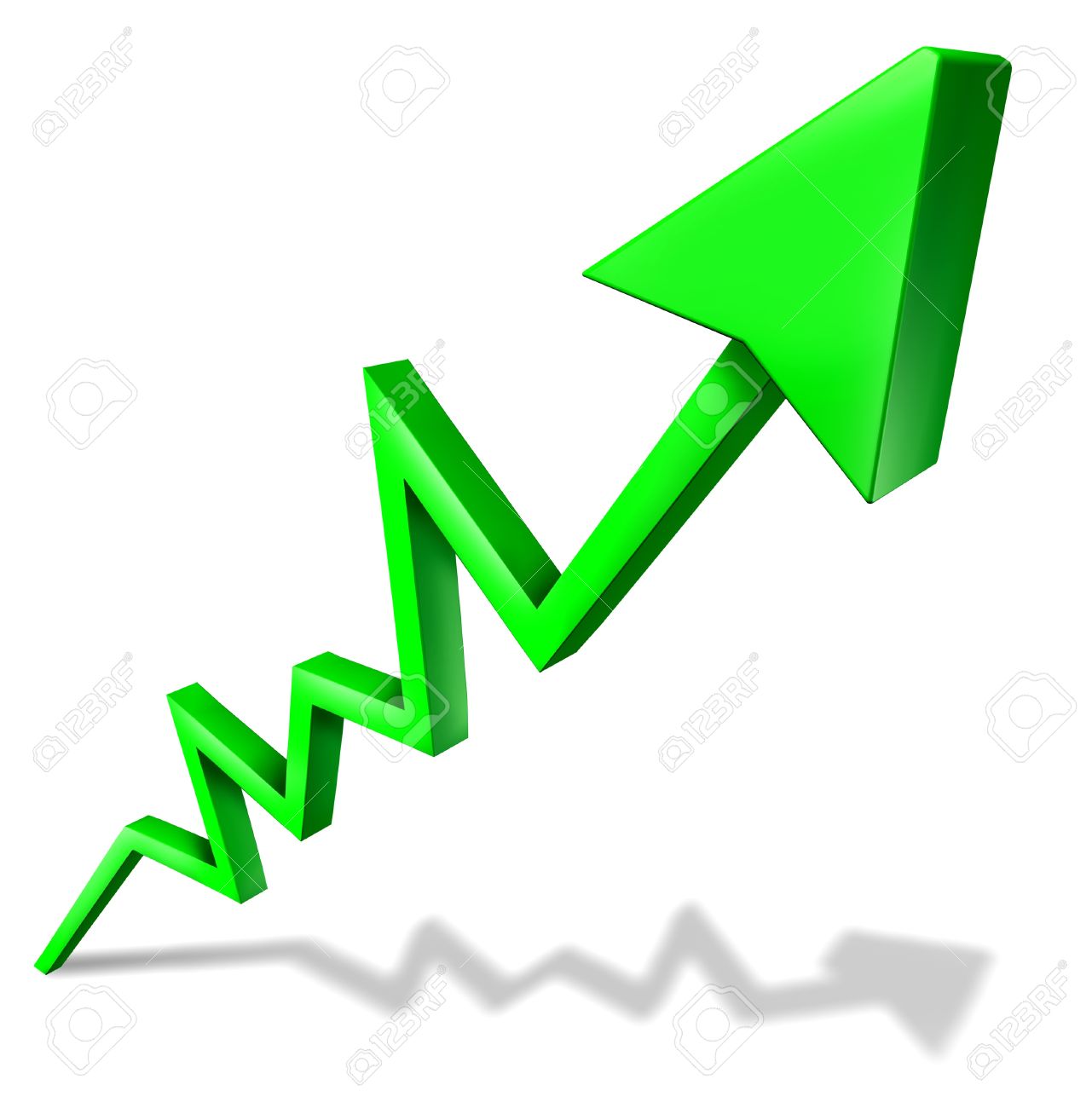 Success In Business Green Arrow Graph Pointing Upward And Rising.