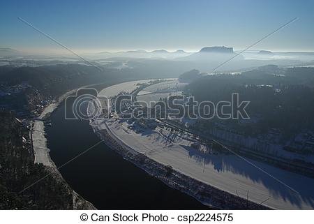 Stock Images of Bastei view on river Elbe upriver 01 csp2224575.