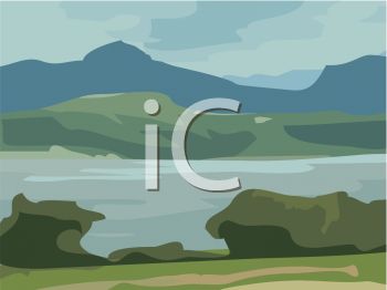 Picture of a River Surrounded By Rocks and Hills In a Vector Clip.