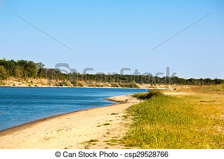 Stock Image of Don river sand shore sky beach landscape nature.