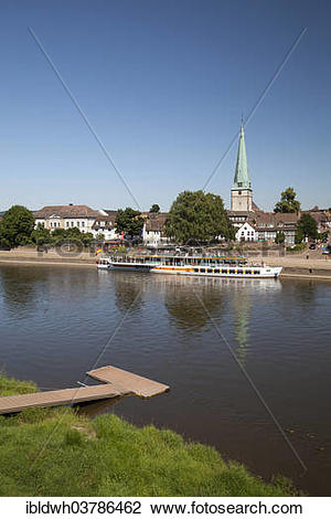 Stock Photo of "Townscape with Weser river shore and Luther Church.