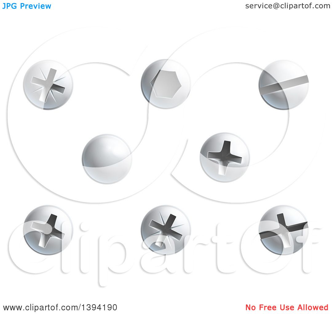 Clipart of Screws, Nuts, Bolts and Rivet Heads.