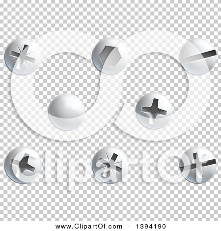Clipart of Screws, Nuts, Bolts and Rivet Heads.