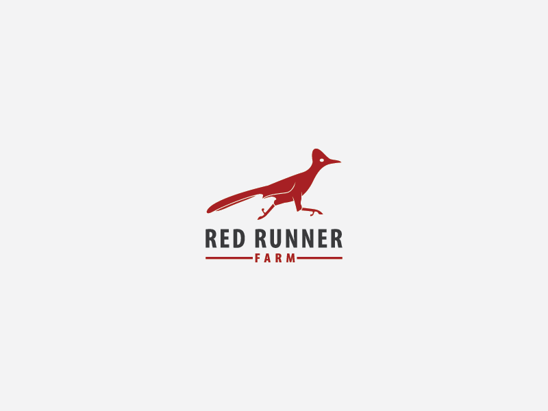 Create a roadrunner logo for Red Runner Farm.