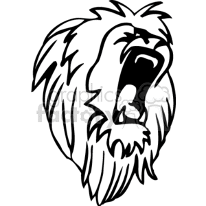 Black and white lion roaring clipart. Royalty.