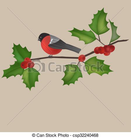 Vector Clipart of tree branch with a robin.