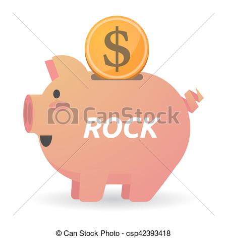 Vector Clip Art of Isolated piggy bank with the text ROCK.