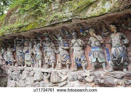 Stock Photography of Stone Carving of Eight Temple Guardians , The.