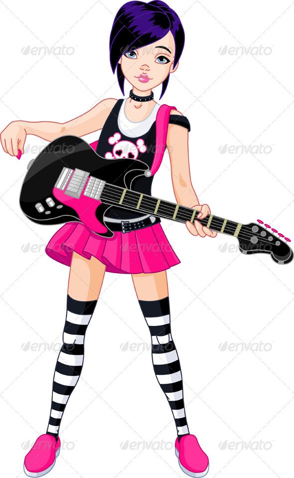 Rock star girl playing guitar.