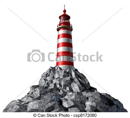 Stock Illustration of Lighthouse on a rock mountain and strategic.