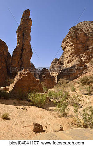 Picture of "Deep gorge and rock tower, Oued Essendilene, Tassili n.