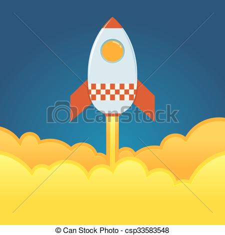 EPS Vector of Rocket Ship Blasting Off From The Ground.