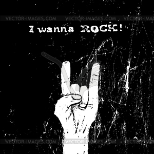 Horn gesture and I wanna ROCK! text. Rockstar.