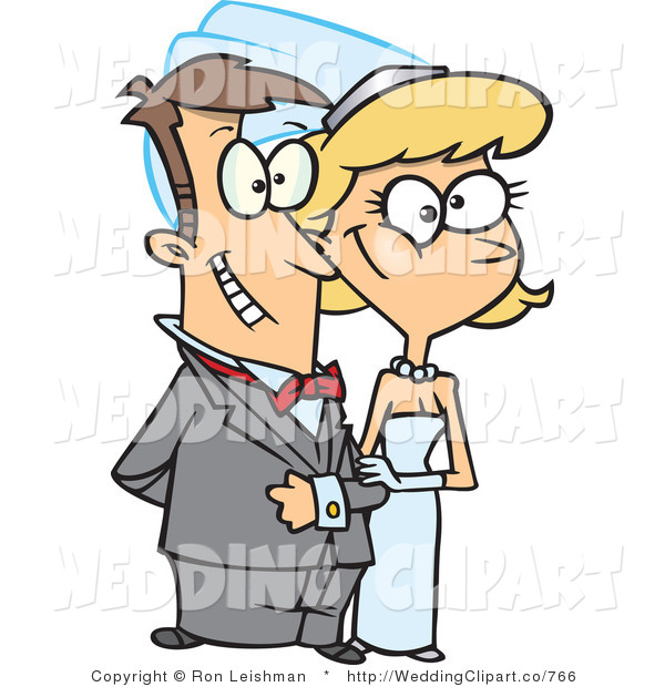 Vector Cartoon Marriage Clipart of a Wedding Happy Caucasian.