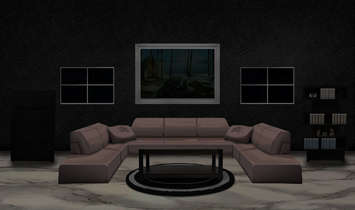 Office and living room backgrounds.