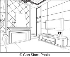 Black And White Clipart Living Room.