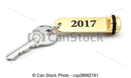 Stock Illustration of Room key with golden keychain 2017 new year.