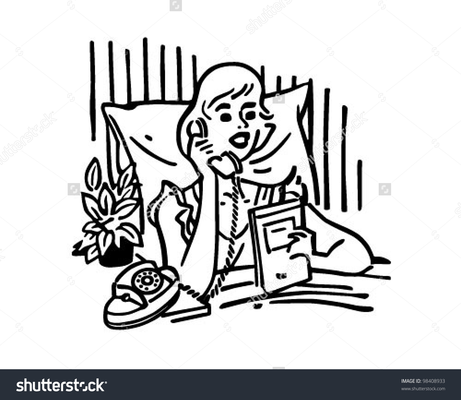 Woman Calling Room Service Retro Clipart Stock Vector 98408933.