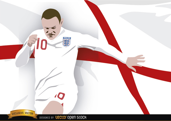 England Footballer Wayne Rooney with Flag Free Vector.