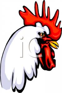 A Colorful Cartoon of a Rooster Head.