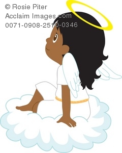 Clip Art Illustration Of A Little Girl Angel Sitting On A Cloud.
