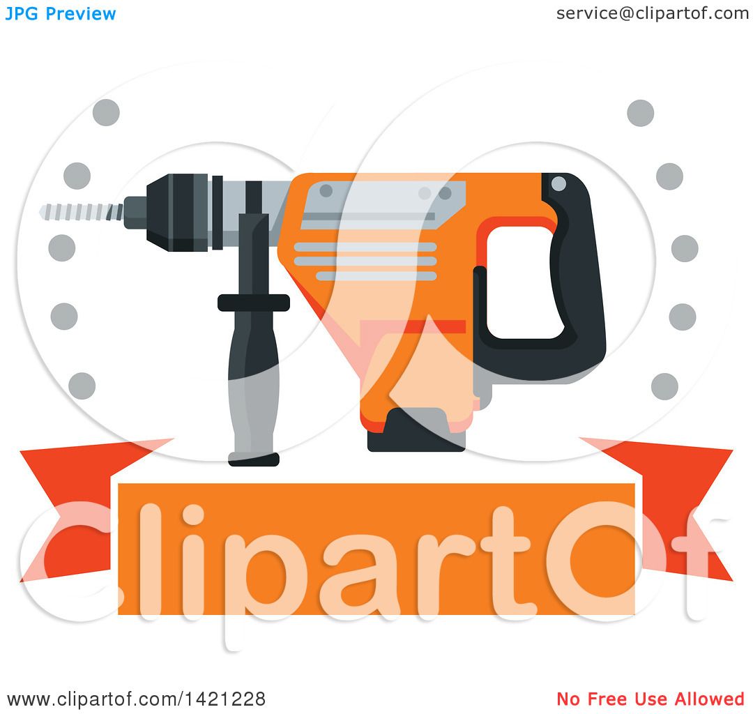 Clipart of a Rotary Hammer Drill with Holes over a Blank Orange.