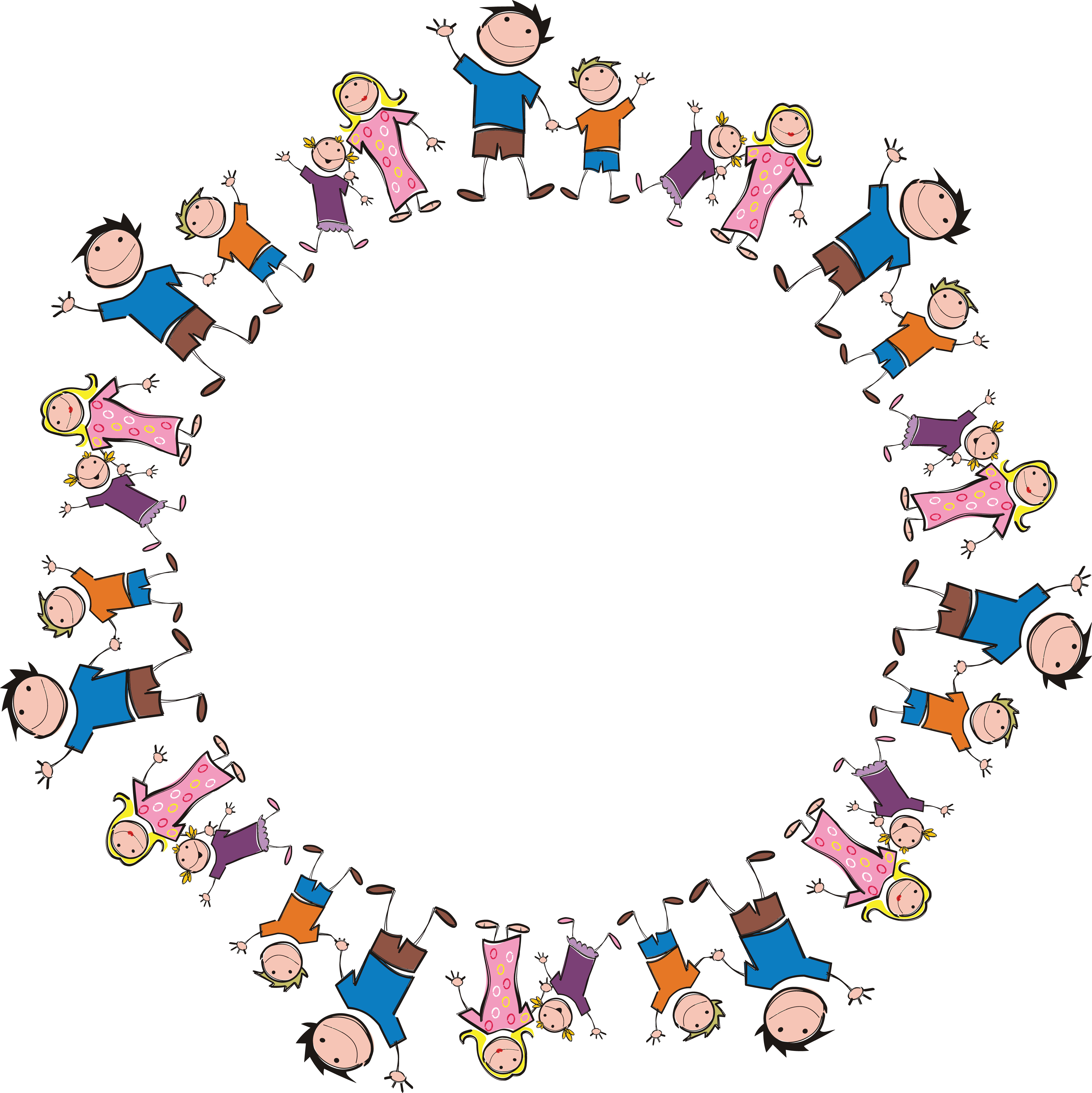 Clipart Of A Round Frame Made of Stick Family Members.