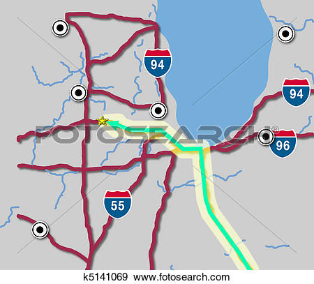 Stock Photograph of Road Map and Route to Your Destination.