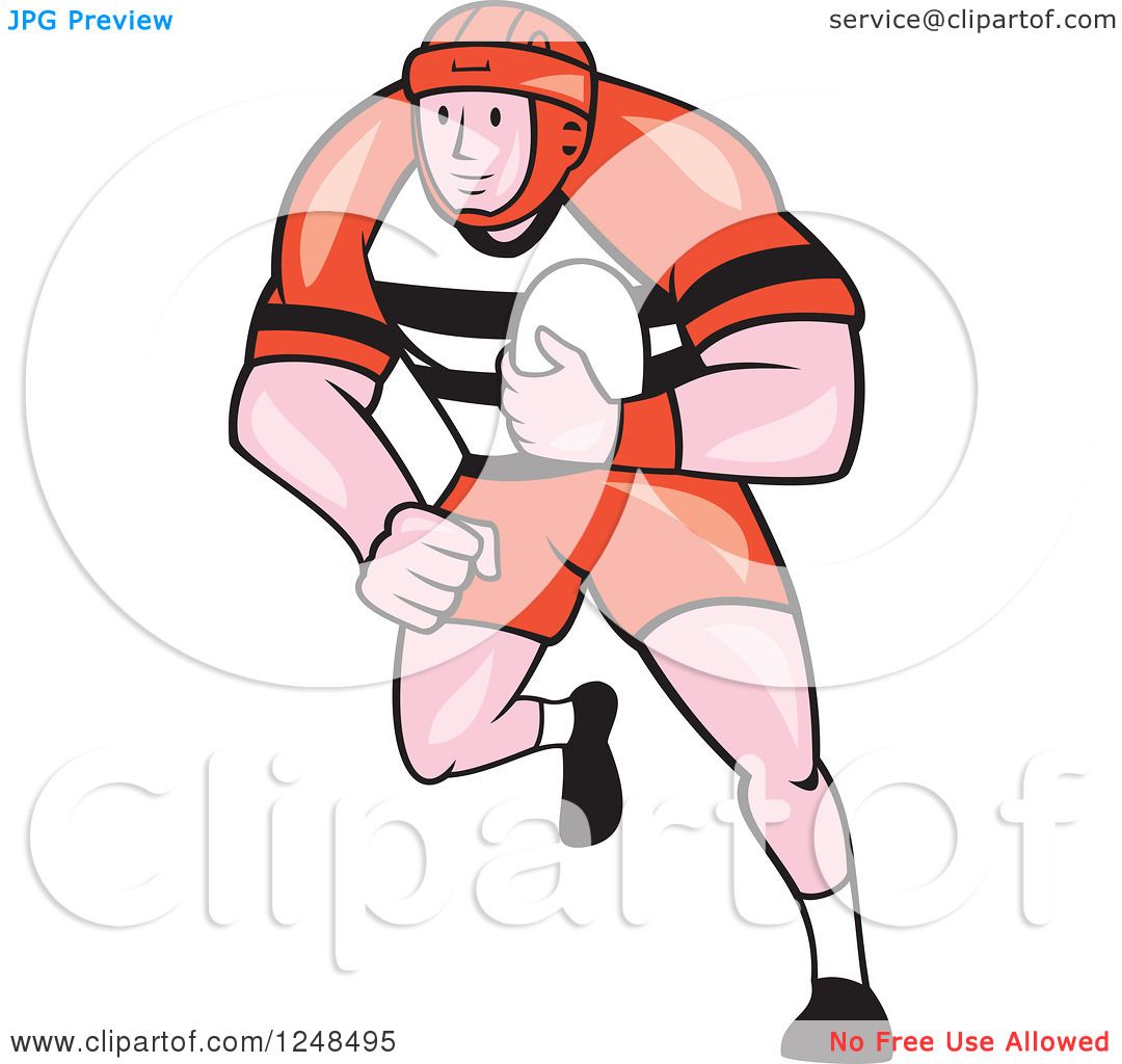 Clipart of a Cartoon Male Rugby Player Running.
