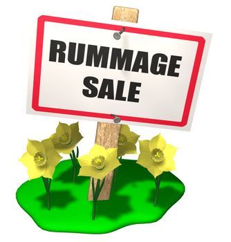 Rummage Sale sign.