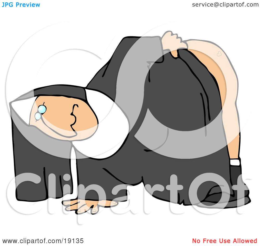 Clipart Picture of an Old Nun Bending Over And Showing Off The.