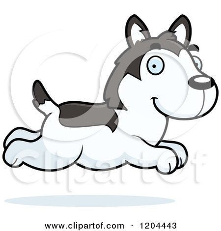 Cartoon of a Cute Husky Puppy Dog Walking.