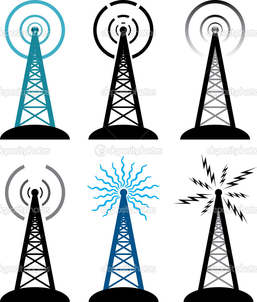 Vektor rádió torony szimbólumok — Stock Vektor © dmstudio #8893341.