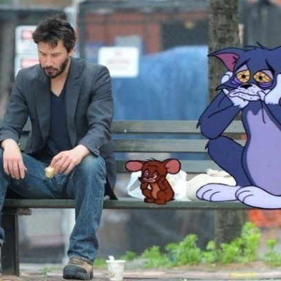 Sad Keanu Reeves Meme Hanging Out With The Miserable Tom & Jerry.