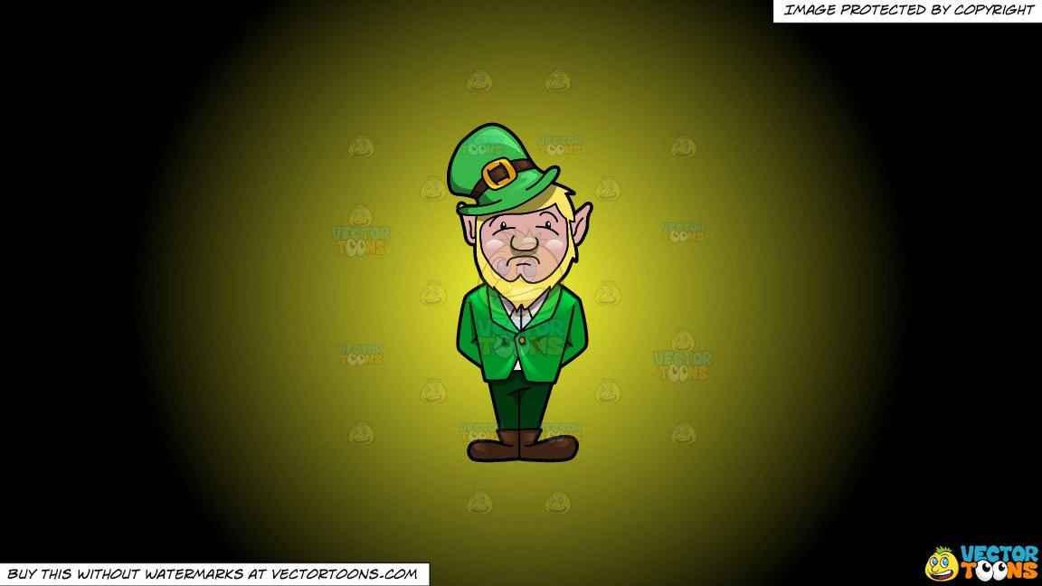 Clipart: A Sad Looking Leprechaun on a Yellow And Black Gradient Background.