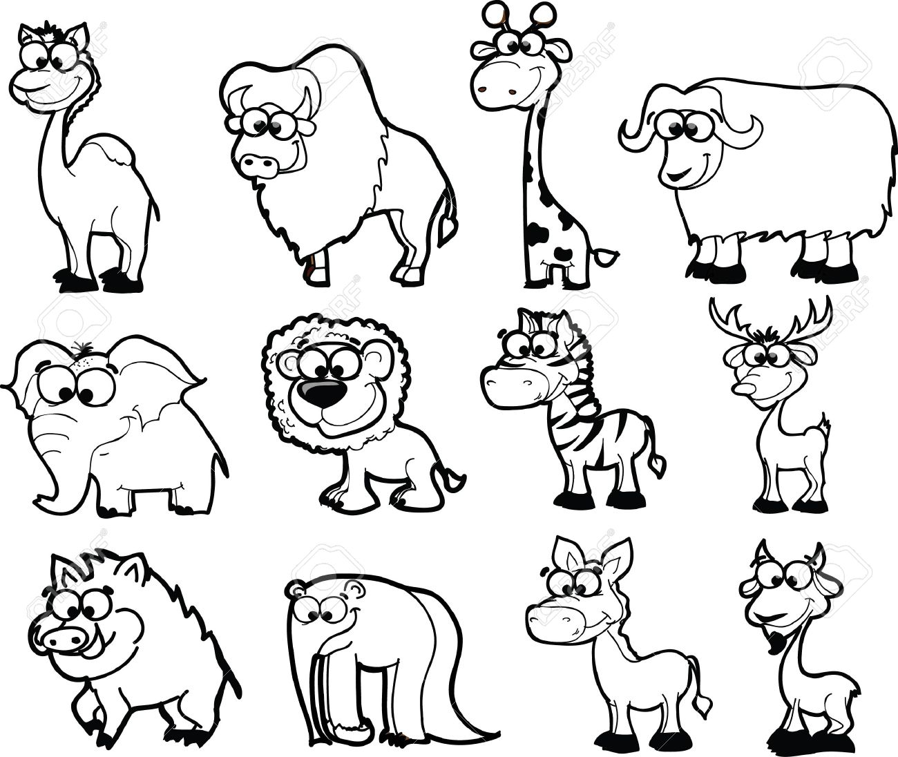 safari animals clipart black and white