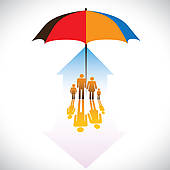 Clipart of Graphic of Secure family people icons & umbrella.