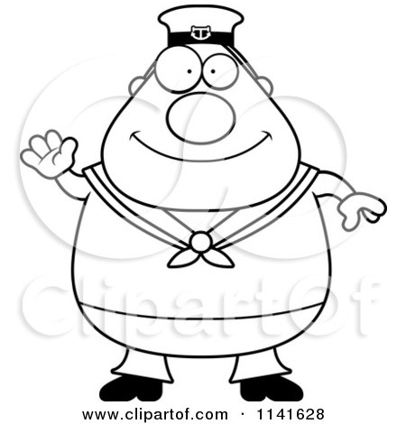 Cartoon Clipart Of A Black And White Happy Sailor.