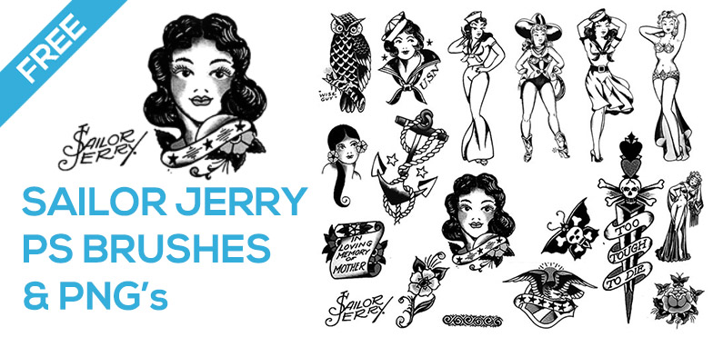 Free Photoshop brush set: Sailor Jerry tattoo designs.