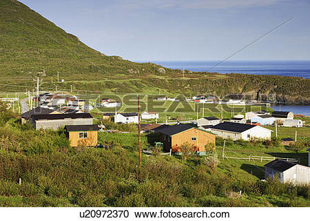 Stock Photography of View of village and Gulf of St. Lawrence.