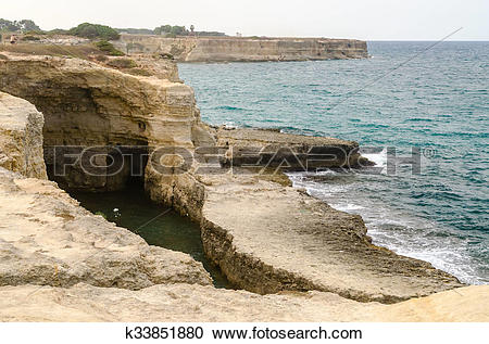 Stock Photography of Scenic rocky cliffs of Torre Sant Andrea.