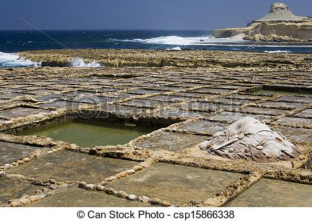 Stock Photos of Gozo Salt Pans.