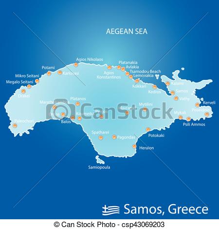 Vector Clipart of island of Samos in Greece map illustration in.