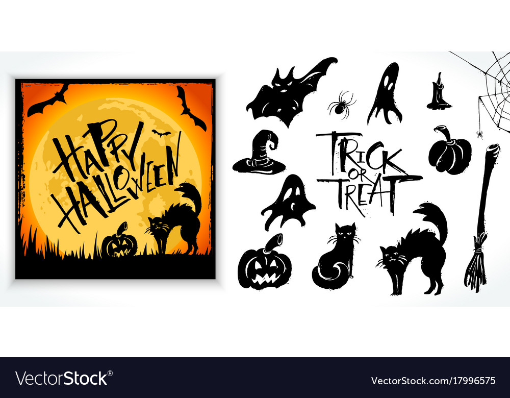 Halloween clipart set with card sample.
